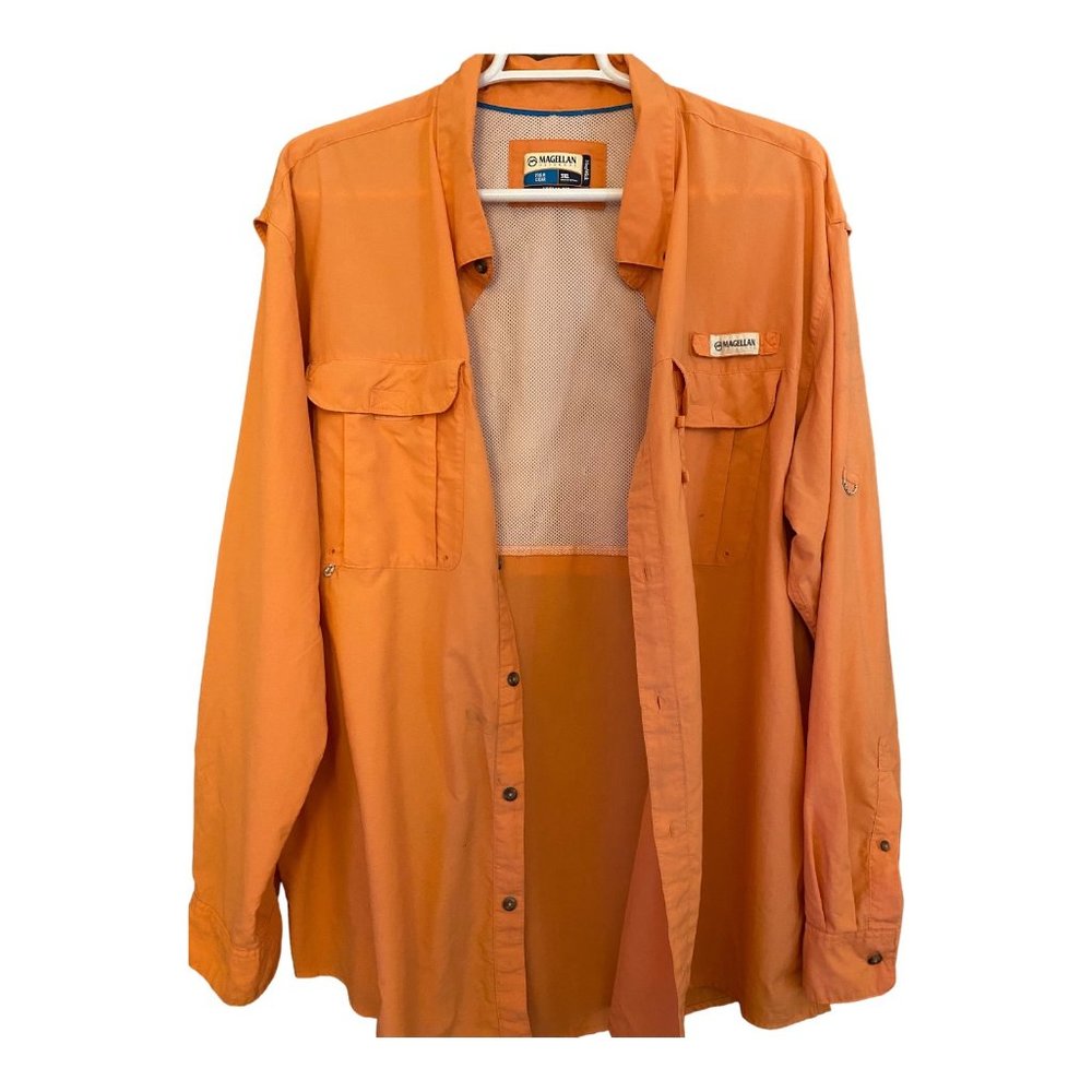 Magellan Outdoors Big Tall 3XL Vented Shirt Orange Angler Fit Fish Gear Mag Wick - Picture 5 of 14